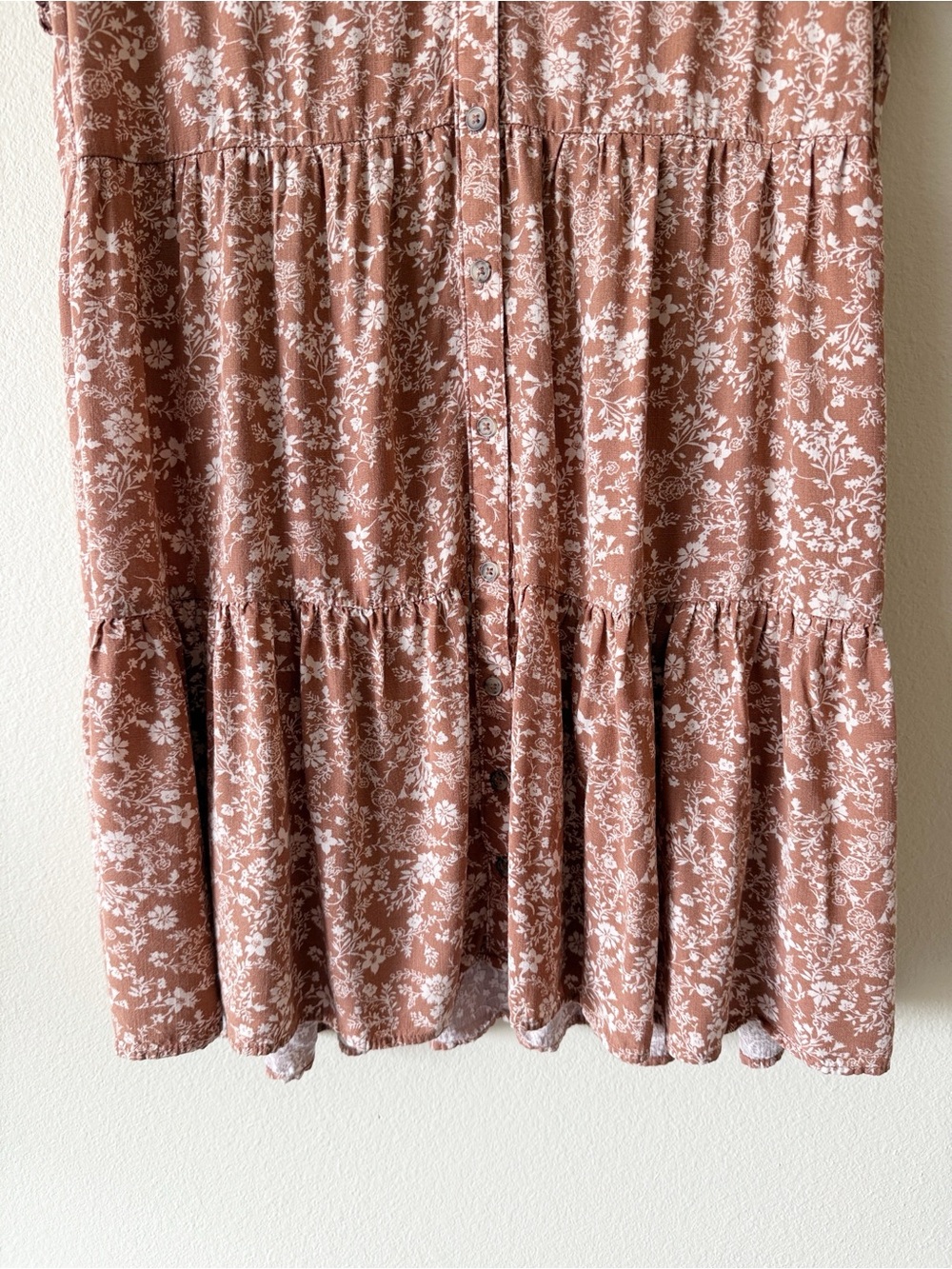 Lucky Brand Boho Floral Tiered Button Front Mini Dress Rayon - Picture 6 of 13